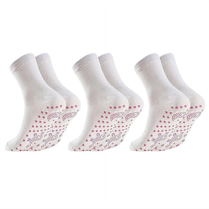 Self-heating Acupressure Socks with Nano-heating Dots Therapeutic Compression Socks for Foot Massage Circulation Breathable (White3) - Image 1